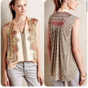 Anthropologie peach paisley top medium